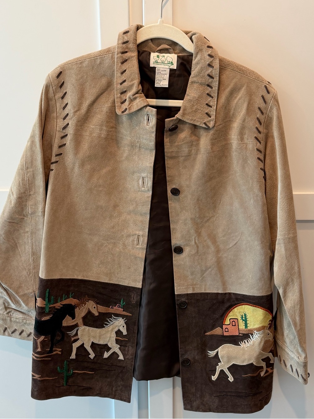 The Quacker Factory, Desert Ride Suede Patchwork Leather Jacket - Beige & Brown